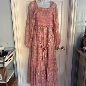 Lovers + Friends Pink and Gold Long Sleeve Dress